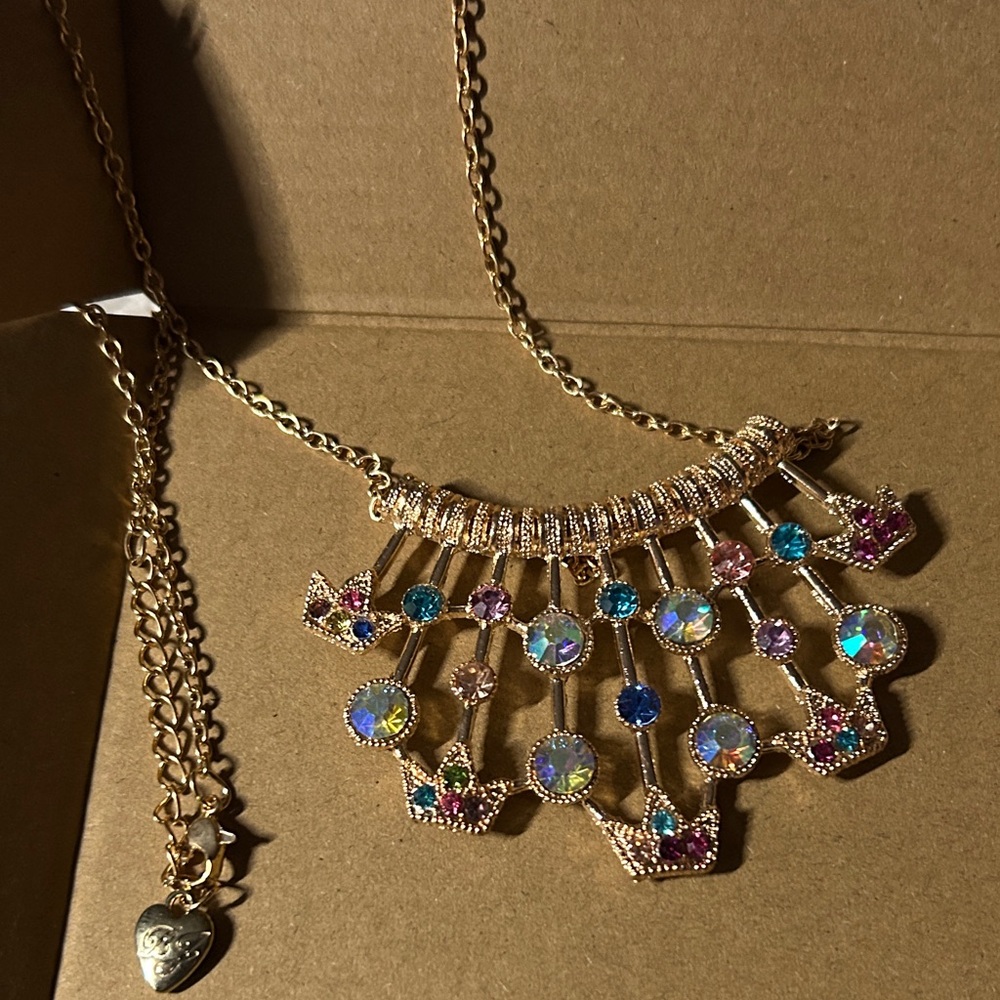 Betsey Johnson Gold Necklace with Multicolor Gems